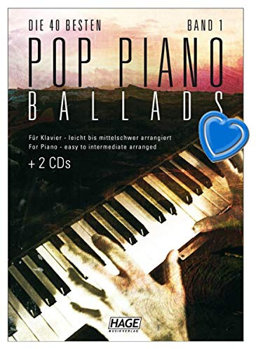 Pop Piano Ballads Band 1 med 2CD:ar – de 40 bästa och mest kända popbolladerna under de senaste decennierna – Arrangement för piano – med färgglatt hjärtformat notklipp – 4026929911971