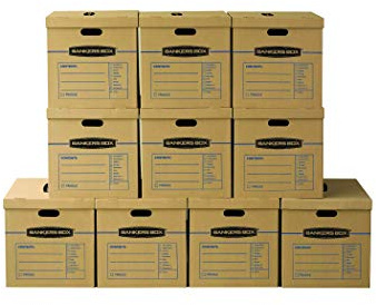 Bankers Box Large Classic Moving Box 10 Pack, Reinforced Handles, Tape-Free Assembly, Box with Lid, 21-in x 17-in x 17-in (7718202)