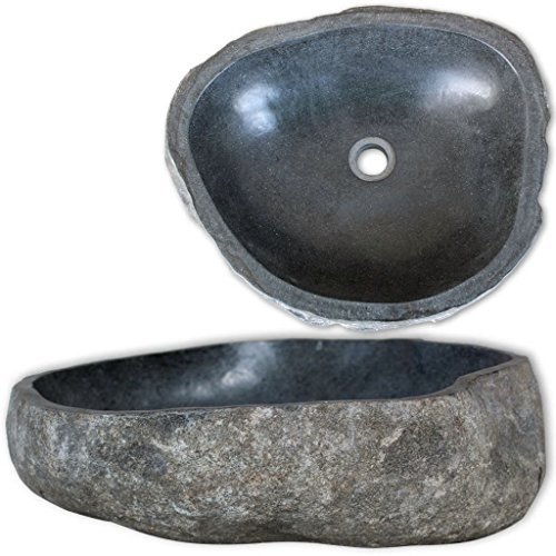 vidaXL Waschbecken Flußstein Naturstein 37-46cm Aufsatzwaschbecken Waschschale Steinbecken Steinwaschbecken Waschtisch Becken Badezimmer Badzubehör