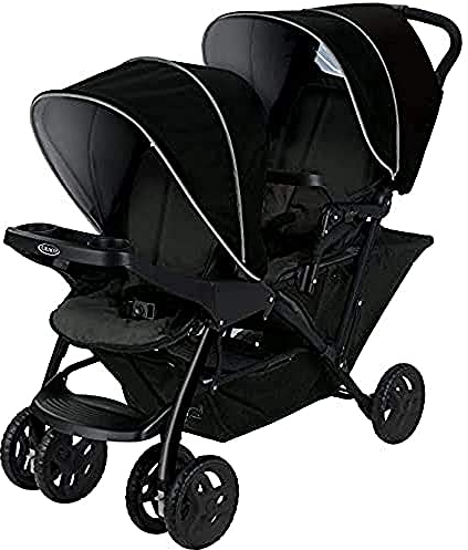Graco Stadium Duo Tandem Double Pushchair - Suitable from birth to approx. 3 years (15kgs). Car Seat Compatible with SnugEssentials iSize infant car seat, Black/Grey fashion