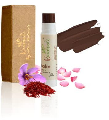 Kaumudi Handmade & Natural 3 in 1 Lip Balm (Cheek Tint & Eye Shadow) with Blend of Rose Damascena & Saffron Essential Oil (Brownie Lip)