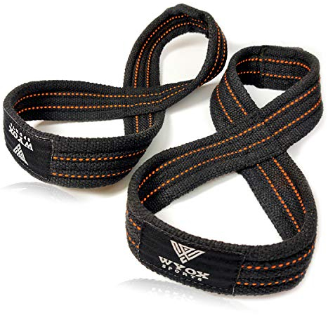 WYOX Figure 8 Weight Lifting Straps for Weightlifting Heavy Duty Deadlifting Workout Straps | Wrist Wraps Gym Equipment Gear Men Women PAIR (Orange/Black, Up to 7 Wrist Circumference | Small)