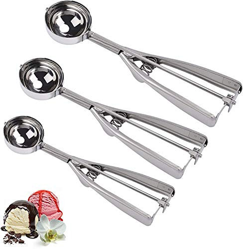 Eisportionierer Edelstahl 3 Stück, Verschiedene Größen Klein 4cm, Mittel 5cm & Groß 6cm Eisportionier Eislöffel Portionierer mit Auslöser für Eiscreme Plätzchen Kuchen Teig,Melone, Fleischbällchen
