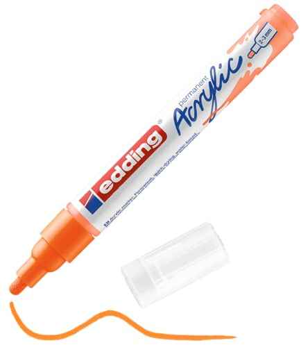 edding 5100 Acrylmarker medium - neon-orange - 1 Acrylstift wasserfest - mittlere Rundspitze 2-3 mm - Acryl Farben zum Malen auf Leinwand, Malpapier und Holz - Acrylstifte für Steine