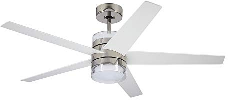 kathy ireland HOME Lucere 52 Inch Ceiling Fan with Light Kit | Modern Indoor Fixture with Integrated LED Uplight and Downlight Design | 6-Speed Wall Control with 5 Blades and Downrod, Polished Nickel