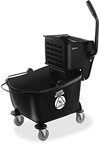 Dryser Cubo de fregona comercial con escurridor de prensa lateral, 26 cuartos de galón, negro
