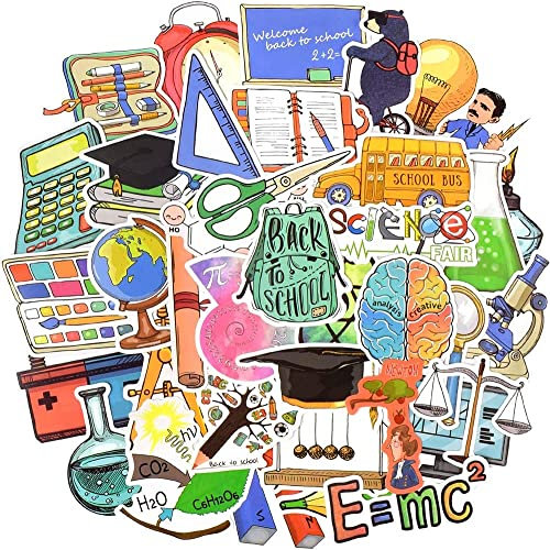 School Stickers for Teachers Stickers for Students Laptop Children Water Bottles Stickers Science Sticker Waterproof Back to School Sticker Packages 50 Pieces