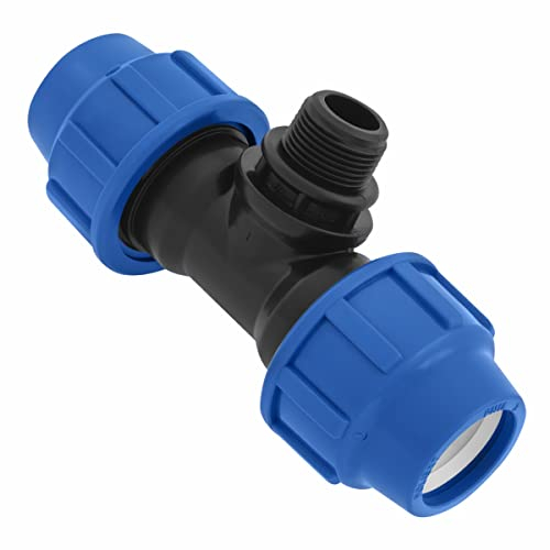Raccordi a T a Compressione MDPE 25mm x 3/4 x 25 mm con due uscite femmina e uno maschio – Raccordo per tubo dell’aqua a forma di T PP PN16 - Connettori per Tubi PE80, PE100 – 1 pezzo – SmartProduct