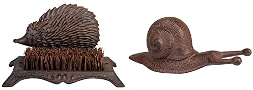 Fallen Fruits LH61 Hedgehog Boot Brush,Brown,6.5H & LH168 Cast Iron Large Snail Boot Jack, Brown, One Size