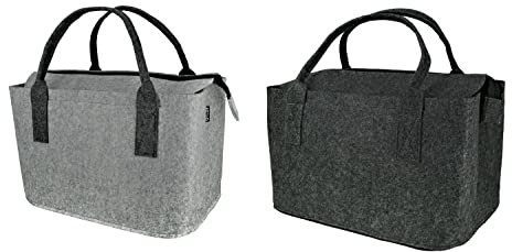 GMD Living 2er Set Filztasche mit Reißverschluss in hellgrau & dunkelgrau