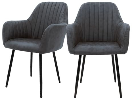 ML-Design 2X Chaises de Salle à Manger avec Dossier et Accoudoirs, Anthracite, Revêtement en Simili, Assise Rembourrée avec Pieds en Métal, Chaise pour Table à Manger, Fauteuil Moderne pour Salon