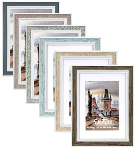 Daofary 5x7 Picture Frame Set of 6, vintage picture frames Rustic Farmhouse Photo Frame, Display 4x6 with Mat or 5x7 Without Mat for Decorative on Wall Hanging Tabletop Placement
