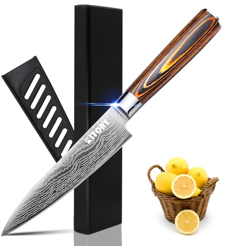 Kitory Allzweckmesser Klein Küchenmesser 12.5 cm Scharf Klinge mit Klingenschutz und Geschenkbox - FLAMINGO SERIE