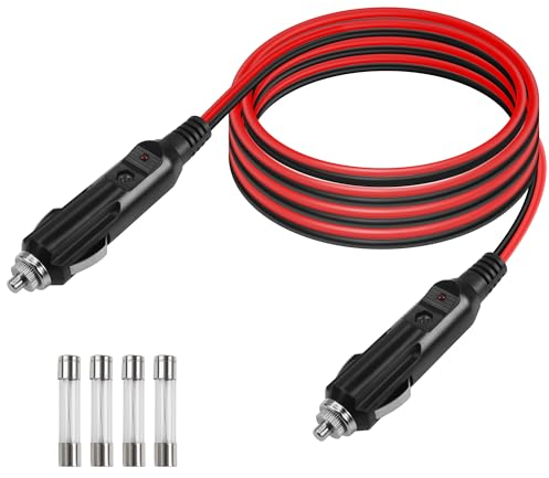 GELRHONR 12V Encendedor de cigarrillos para automóvil Cable de carga macho a macho, Cable de carga resistente de 14 AWG con Luz LED, protección contra fusibles 25A, para bomba de aire (1.5M/4.9Ft)