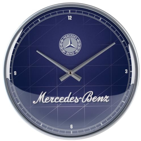 Nostalgic-Art Retro Wanduhr, Ø 31 cm, Mercedes-Benz – Silver & Blue – Geschenk-Idee für Mercedes-Benz Accessoires Fans, Original Lizenzprodukt (OLP), Große Küchenuhr, Vintage Design | Original Mercedes-Benz Lizenzprodukt (OLP), analoge Küchenuhr, Vintage Design, Geschenk-Idee für Mercedes-Fans