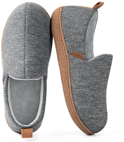 LongBay Women's Memory Foam Slippers Cozy Brushed Jersey Breathable House Shoes for Indoor Outdoor Grey, 5-6