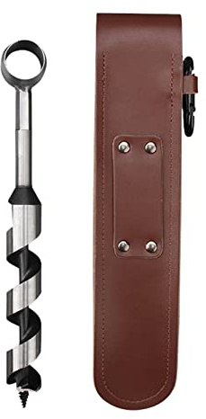 Manuelle Holzbearbeitung Spiralbohrer, Survivalbohrer mit Lederkoffer, Bushcraft Manueller Schneckenschlüssel, Scharfer Handbohrer, Multifunktionales Survival Werkzeug zum Arbeiten
