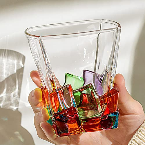 YOtat Verres À Whisky Verres À L'Ancienne Ensemble De 4 Verres Cadeau Coloré pour Boire des Cocktails Bourbon Scotch Rhum Cognac Vodka Au Bar Cadeau À La Maison pour Petit Ami (Type4)