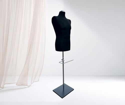 LUSORIA Schneiderpuppe, Schneiderbüste männlich mit Hosenhalter schwarz/schwarzer Standfuß