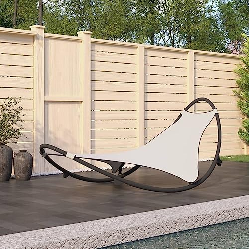 FUDUGEHMIOFWFJJ gartenstühle,relaxsessel,liegestuhl klappbar,Schaukelliege mit Rollen Stahl & Textilene CremeGeeignet für Garten, Pooldeck, Terrasse, Wohnzimmer