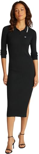 Tommy Jeans Donna Abito a Polo Midi Spacco sulla Gamba, Nero (Black), XL