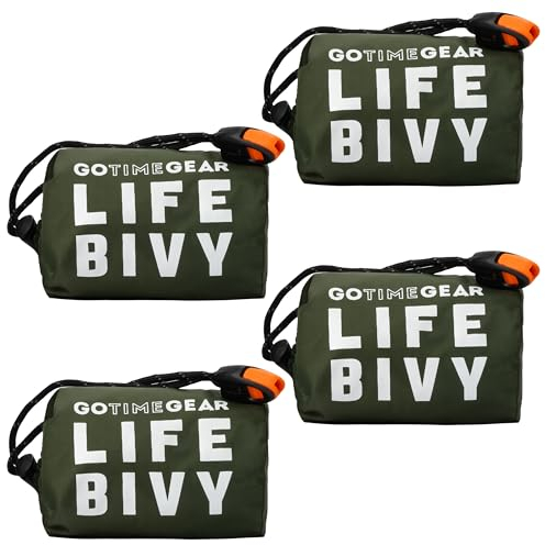 Go Time Gear Life Bivy Notfallschlafsack, Thermo-Bivy – Verwendung als Notfall-Bivysack, Überlebensschlafsack, Mylar-Notfalldecke, Grün (4 Stück)
