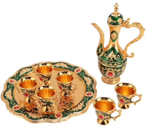 Türkisches Vintage-Kaffeekannen-Set, Türkisches Tee-Set Mit 6 Kaffeetassen, Vintage-Teekannen-Set, Russisches Weinkannen-Set aus Metall, Europäisches Exquisites Wasser-Servierset(#3)
