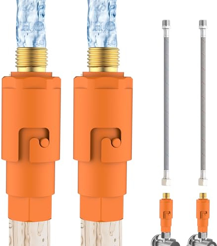 TIORIY 2 Pack Sediment Water Filter G 3/8 (9/16) with Hose, Conncet Angle Valve, 35 Micron Reusable Under Sink Inline Water Filter with 12in Extension Tube, Compression Fitting for Bathroom Kitchen