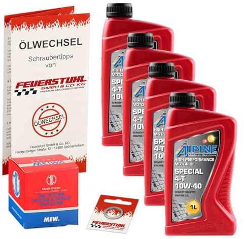 Öl & Ölfilter für Honda CB 500, 1996-2003 (PC32), Ölwechsel Set, Alpine 10W-40 Motoröl + MiW Filter + Dichtring(e)