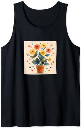 Dahlia Plant In Pot Cottagecore Hearts Graphic Tank Top