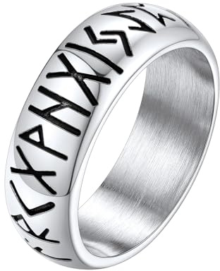 Supcare Anillo Hombre Acero Inoxidable Anillo Vikingo Letras Runas Anillo Banda Giratorio anti-ansiedad Anillo Religioso Protección Anillo Dedo Anular Joyería Talismán