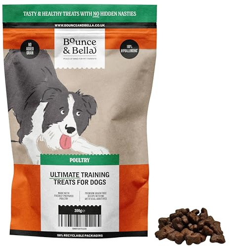 Bounce & Bella Poultry Training Dog Treats, Hypoallergenic, Grain-Free 200g | Only 5 ingredients, 80% Fresh Poultry & 20% Potato & Sweet Potato, Healthy & Hypoallergenic for Dogs with Sensitive Stomachs