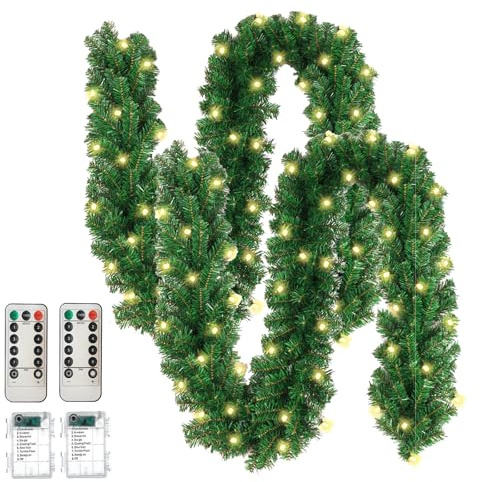 Weihnachtsgirlande mit Beleuchtung, 3m Girlande Weihnachten Tannengirlande mit Beleuchtung Tannengirlande Künstlich mit 100 LED Weihnachtsdeko Girlande mit Fernbedienung für Innen Außen (2pcs)