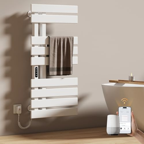 EMKE Elektrischer Handtuchheizkörper 1000x500 mm, Badheizkörper mit WiFi-App-Steuerung, Timer & Thermostat, Handtuchwärmer zur Wandmontage, 320 Watt, IPX5, Weiß