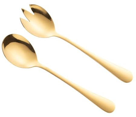 OKUMEYR Lot De 2 Cuillères à Salade Doubles En Acier Inoxydable Doré, Couvert à Salade Multifonction Fourchette Intégrée, Ustensiles De Service Cuisine, Restaurant Et Usage Familial