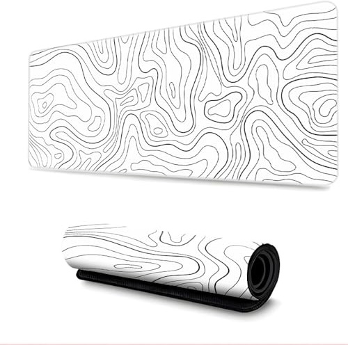 Surwin Tapis de Souris Gamer avec Bords Surpiqués et Base en Caoutchouc Antidérapante, Imprimerie HD Grand sous Main Bureau pour Clavier et Souris, Mouse Pad pour Gaming (300x800mm,Blanc 1)
