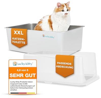 Lucky-Kitty Katzenklo Edelstahl XXL mit Deckel, Weiss, 60x40x40 cm