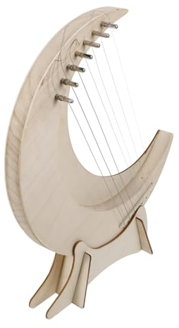 ERINGOGO Kinderharfe 7-saitige Hölzerne Harfe in Mondförmigem Design Kleine Holzharfe zum Lernen für Anfänger Warm Klingendes Musikinstrument und Metall