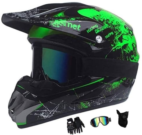 Erwachsene Jugend Cross Helm Motorradhelm für Fahrrad Downhill Bike BMX Off Road ATV mit Brille Handschuhe Maske DOT-zugelassen(Q1,M(54-55cm))