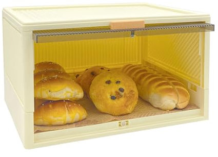 DFEO@MF Boite a Pain, Grande Boîte à Pain avec Panneau De Porte à Fenêtre Rayée, 36 X 28 X 21 Cm, pour Ranger le Pain, Les Bagels, Les Pâtisseries, Facile à Nettoyer (Jaune)
