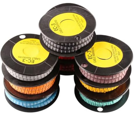 Etiquetas de identificación de cables eléctricos, etiqueta marcador de cable número 0 a 9 tamaño del cable 1,5 mm2 marcadores de cable de PVC de colores mixtos marcador de aislamiento EC-0 1000 piezas