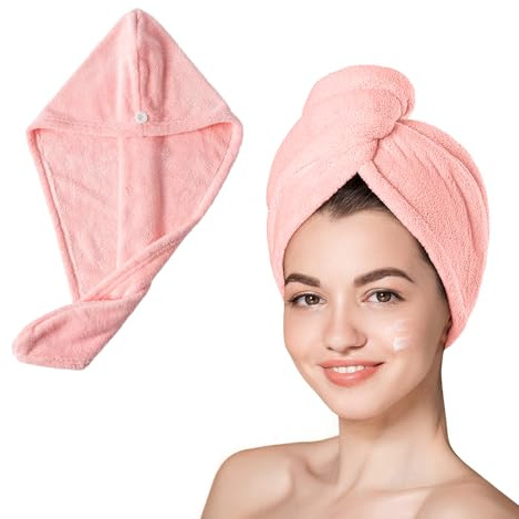 5-pack mikrofiberhårhandduk, hårturbaner för vått hår, superabsorberande mikrofiberhårhandduk för lockigt hår, huvudhandduk för att snabbt torka håret (rosa)