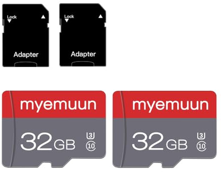 Two Memory Cards TF Card 32GB with Adapter, C10 UHS-1 A1, for Camera/Smartphone/Drone/Dash Cam/Action Cam (2 x 32GB)