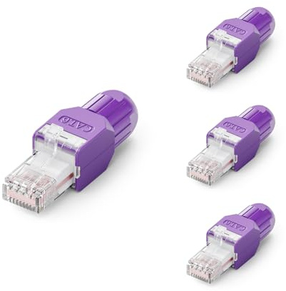 VCELINK Cat6 Conector RJ45 Sin Herramientas LSA, 1000 Mbps/250 MHz, Compacto y Reutilizable, Clavija RJ45 UTP Bañado en Oro para Cable de Red AWG 23-26, Compatible con PoE, Púrpura, 4 Unidades