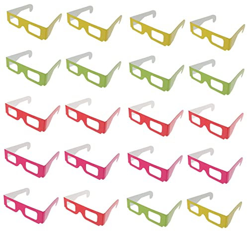 KICHOUSE Occhiali 3d in Cartone Anaglifici Piatti, Set Da 20 Pezzi Multicolore Rossi, Gialli, Verdi e Rosa, Per Visione Film e Video 3d, Per Feste e Compleanni