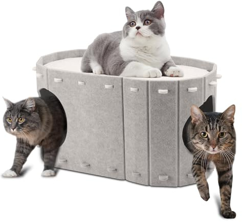 Filz-Katzenbett mit extra viel Platz, Winterfester Katzenkorb & Katzenschlafplatz – Robustes Katzenhaus Indoor mit Leichter Montage, 58x33x30cm, 8kg Tragkraft (Kamel, 58x33x30 cm)