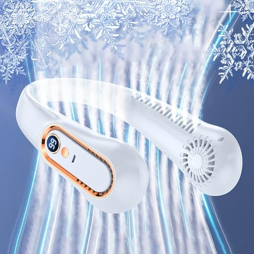 Neckbreeze Ventilador de cuello, 5 velocidades, ajustable, sin aspas, recargable, flujo de aire personal de refrigeración de 720°, sin ruido, para el hogar, oficina, viajes (blanco)