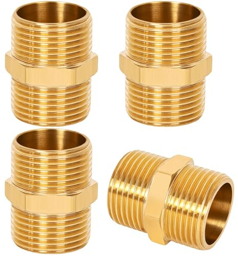 4 Stück Doppelnippel 3/4 zoll, (Ø 25.9mm) Messing Sechskant Außengewinde, Verschraubung, für Heizung Trinkwasseranlage Geeignet, Rohranschluss