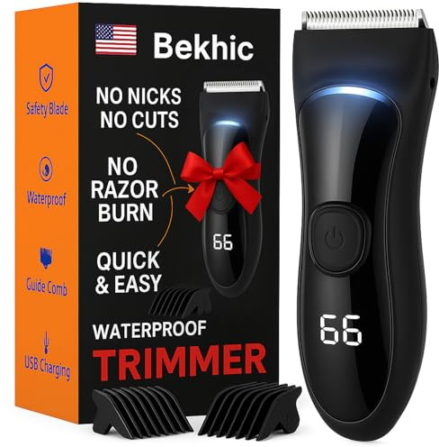 Bekhic Manscape Groin & Body Hair Trimmer for Men – Waterproof Pubic Hair Shaver & Ball Groomer with LED Light – No-Nick Ceramic Blade, 90-Min Runtime, Cordless Wet/Dry Clipper for Sensitive Skin