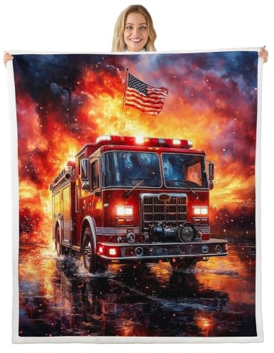 Homemissing Feuerwehr Decke 75x100cm Kinder Feuerwehr Auto Fahrzeug Couchdecke für Kinder Jungen Mädchen Feuerwehr Wohndecke Feuerwehr Flanell Fleecedecke Couchdecke